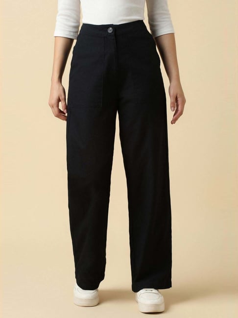 Allen Solly Black Cotton Regular Fit Trousers-picture-33