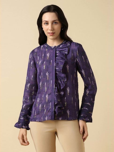 Allen Solly Purple Regular Fit Floral Print Shirt-picture-36