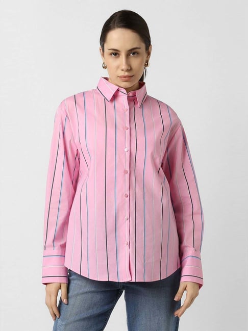 Van Heusen Pink Cotton Regular Fit Striped Shirt-picture-19