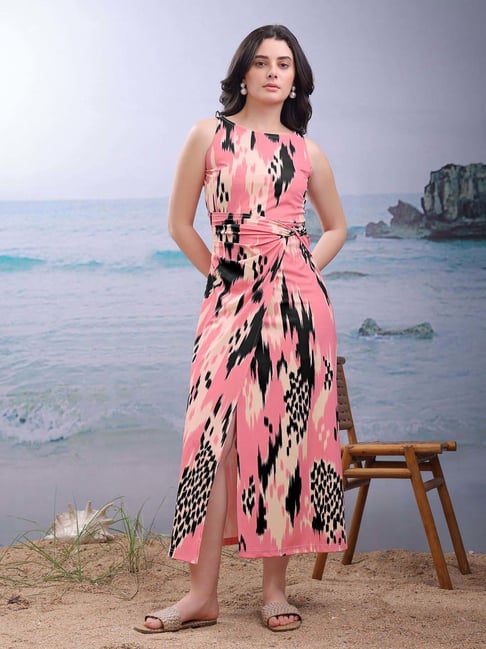 Purvaja Peach Regular Fit Printed Dress-picture-17