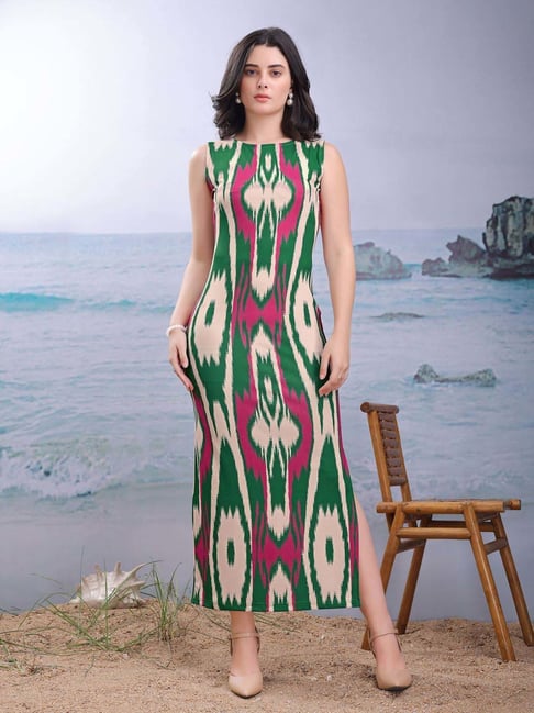 Purvaja Green Cotton Regular Fit Printed Dress-picture-39