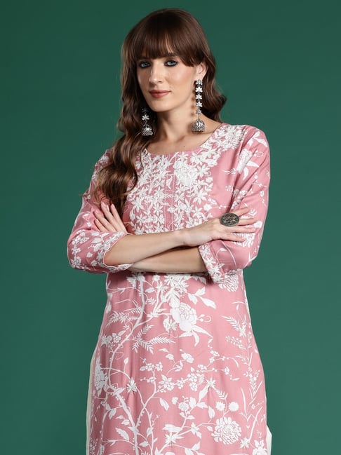 Indo Era Mauve Regular Fit Embroidered Kurta-image-47