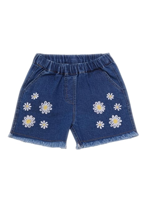 Creative Kid's Girls Navy Blue Denim Embroidered Shorts-picture-11