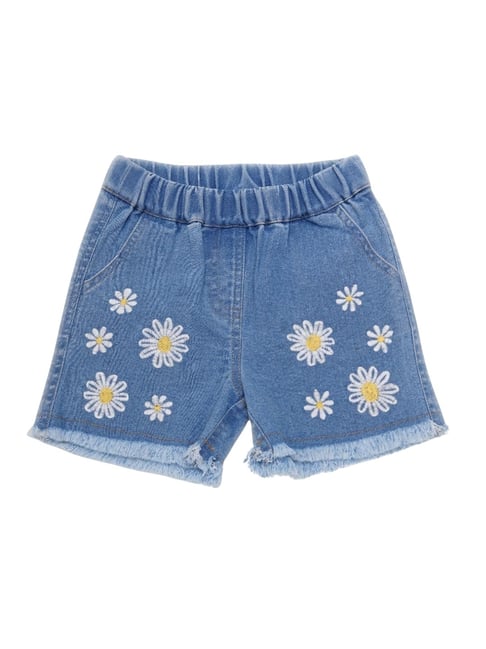 Creative Kid's Girls Blue Denim Embroidered Shorts-picture-35