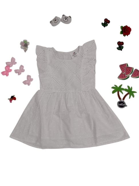 Creative Kid's Girls White Cotton Embroidered Dress