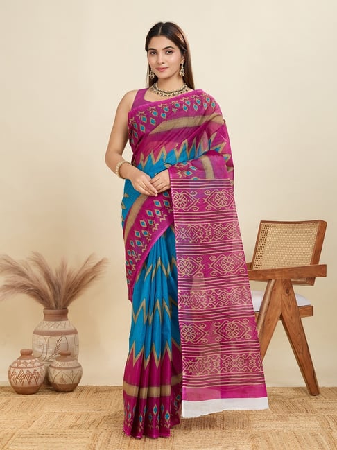 SHANVIKA Blue Pure Cotton Printed Saare-picture-23