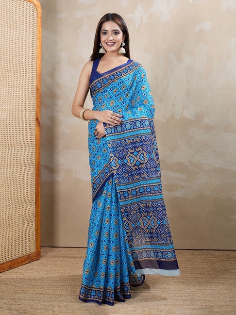 SHANVIKA Blue Pure Cotton Floral Saare-picture-28