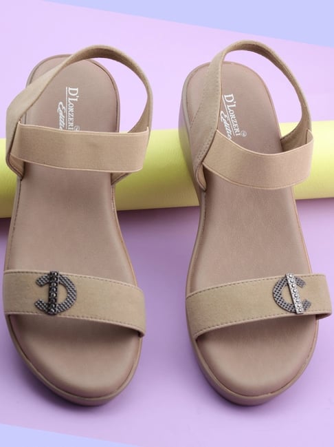 D'LORZERI Women's Beige Sling Back Wedges-picture-14