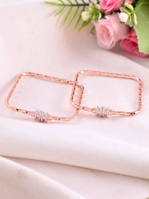 VOJ Rose Gold Plated Square Shaped Classic Bangles Set of