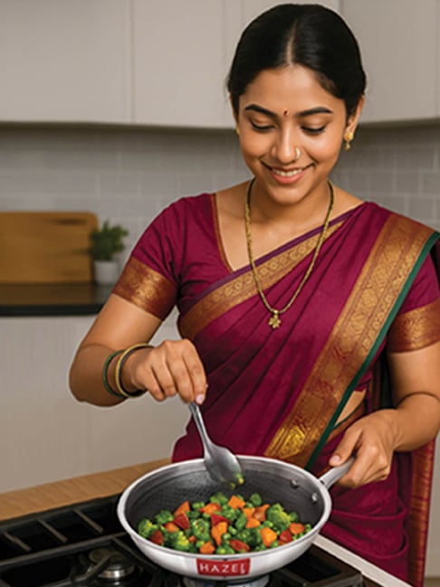 HAZEL Silver Stainless Steel Non-Stick Fry Pan with Honeycomb Coating 24 cm (1.5 L)