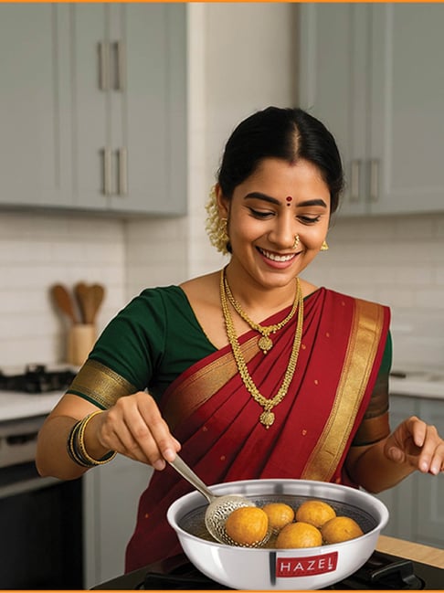 HAZEL Silver Stainless Steel Triply Non-Stick Tasla with Lid 24 cm (2.5 L)