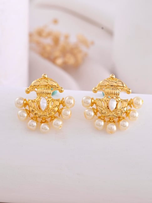 VOJ Gold Plated Pearl Studded Anti Tarnish Stud Earrings-picture-27