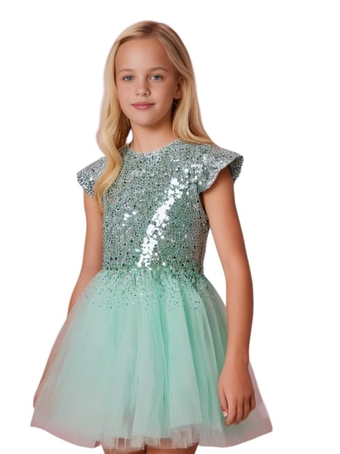 Cherry Crumble By Nitt Hyman Girls Mint Flared Fit Embellished Party Dress-picture-40