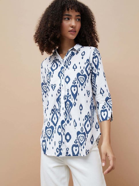 Colour Me By Melange Blue Cotton Regular Fit Printed Shirt-picture-43