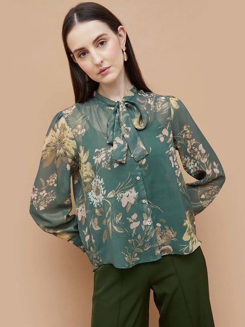Code By Lifestyle Green Regular Fit Floral Print Top With Inner-picture-21