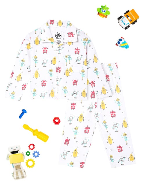 The Mom Store White Cotton Printed Rompers - Pack of 2