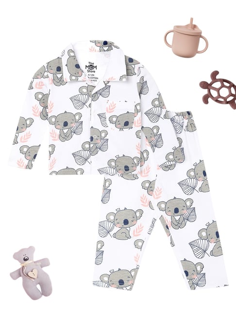 The Mom Store White Cotton Printed Baby Pajama set-picture-26