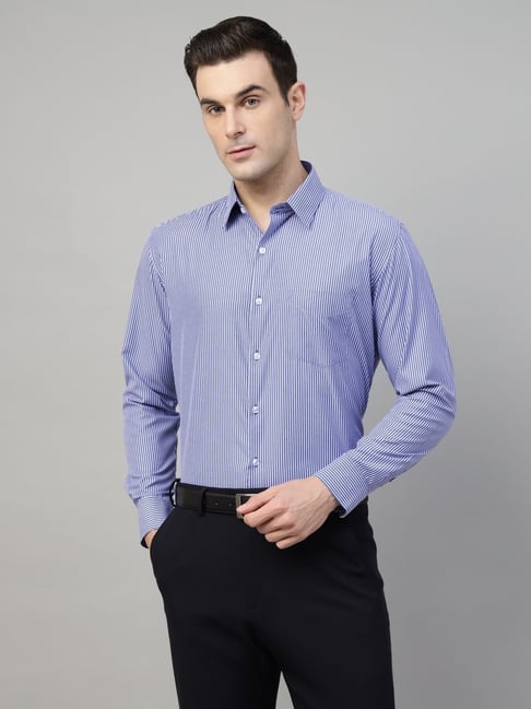 English Navy Purple Slim Fit Striped Shirt