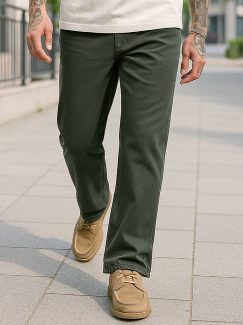 Bewakoof Green Cotton Baggy Fit Solid Jeans-picture-26