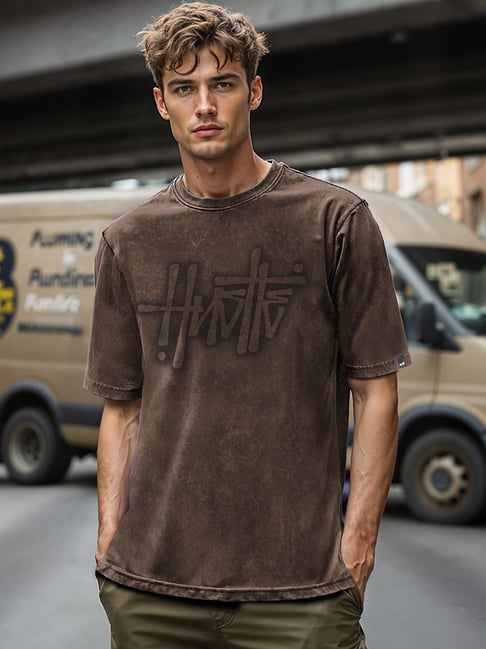 Bewakoof Brown Cotton Oversized Fit Printed T-Shirt-picture-11