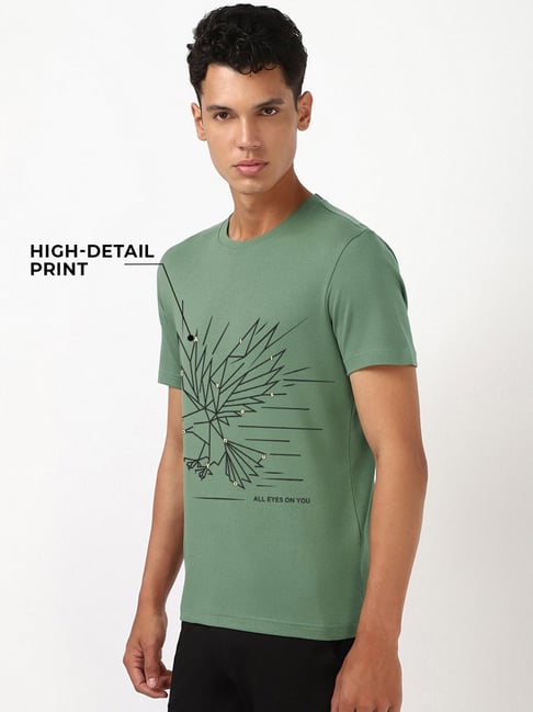 Bewakoof Party Animal Men's Olive Green Eagle Graphic Printed T