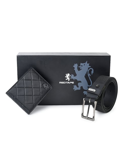 Red Tape Black Textured Leather Belt & Wallet Gift set-picture-24