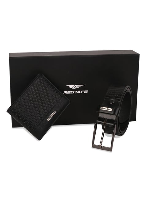 Red Tape Black Textured Leather Belt & Wallet Gift set-picture-12