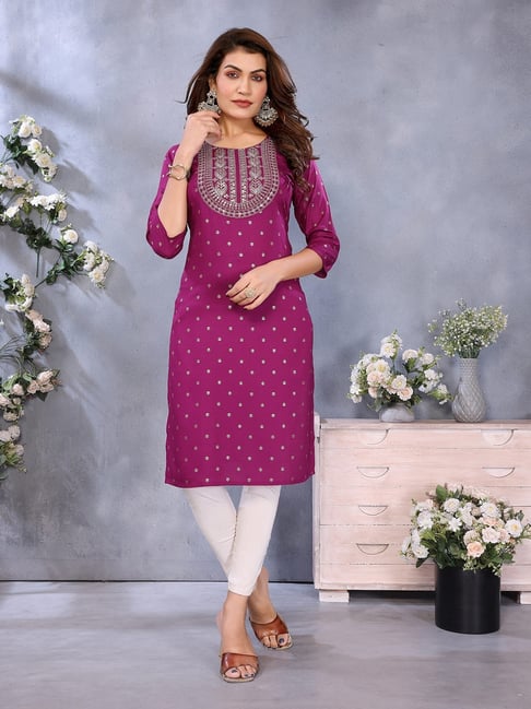 Rangita Purple Viscose Embroidered Kurta-image-42
