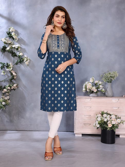 Rangita Blue Viscose Embroidered Kurta-picture-28