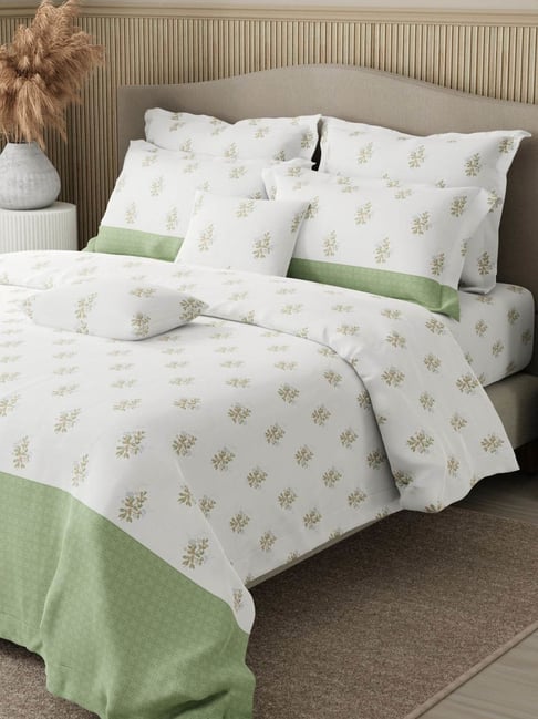 Boutique Living Royal Essence Green & White Cotton King Bedsheet with 4 Pillow & 2 Cushion Covers-picture-20