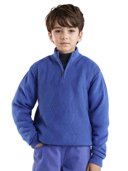 Rare Ones Boys Blue Cotton Textured Sweater-picture-40