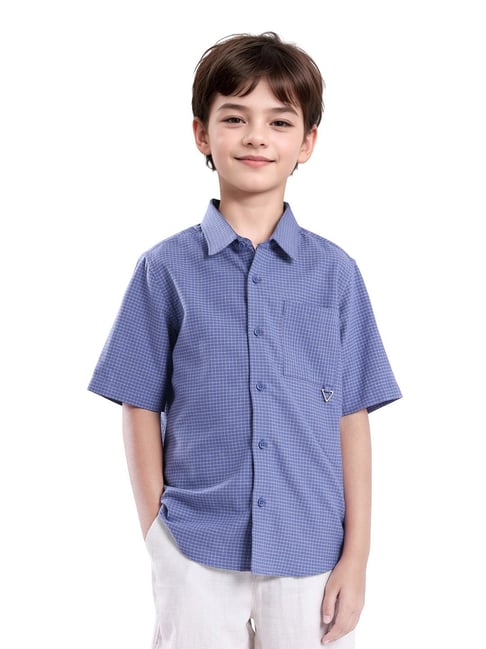 Rare Ones Boys Purple Cotton Chequered Shirt