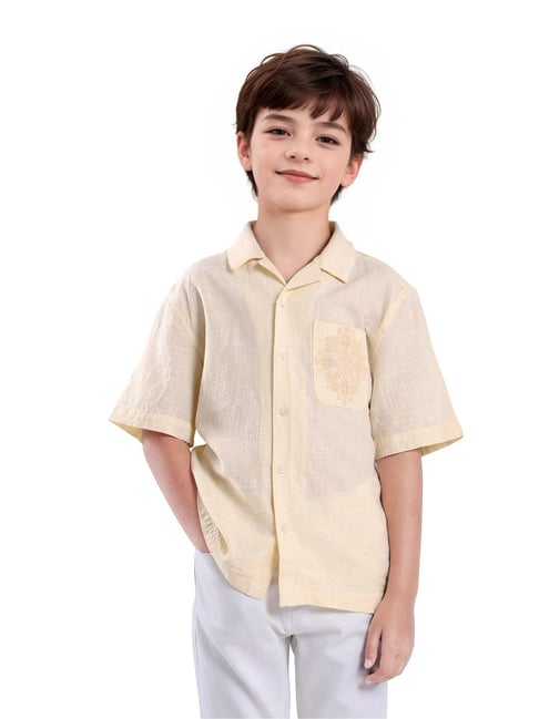 Rare Ones Boys Yellow Cotton Embroidered Shirt