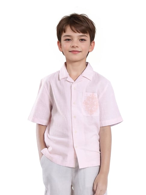 Rare Ones Boys Pink Cotton Striped Shirt