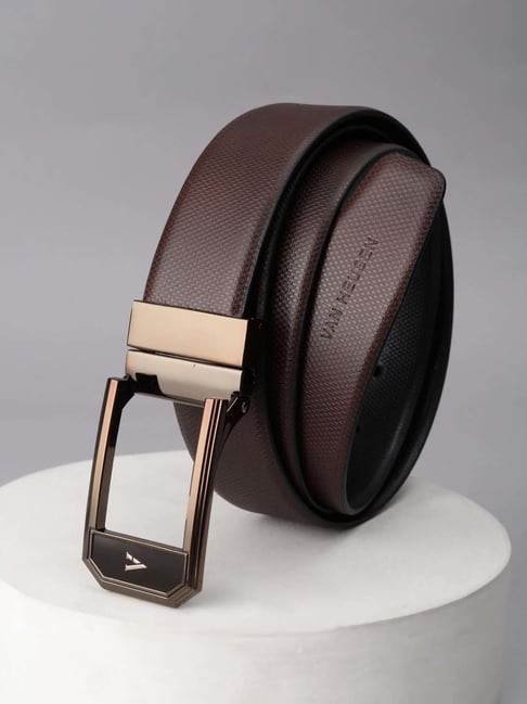Buy Van Heusen Brown Leather Textured Formal Belt For Men At Best