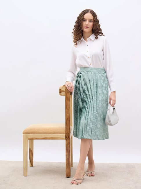 Styli Green Regular Fit Self Design Skirt