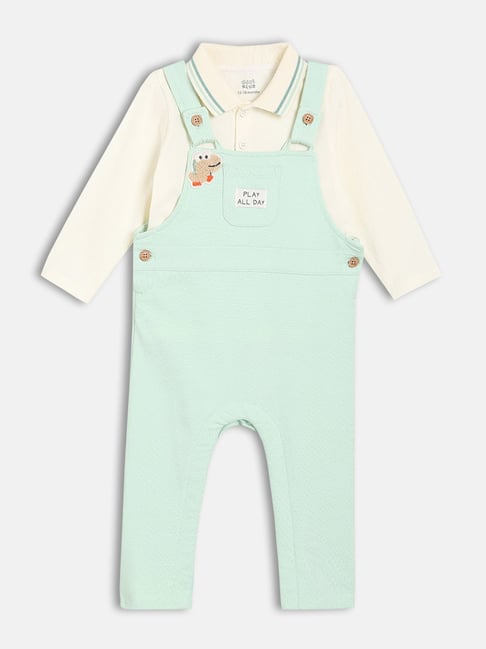 Miniklub Boys Green Regular Fit Printed Dungaree Set