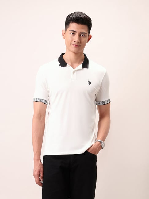 Polo Denim White Slim Fit Polo T-Shirt