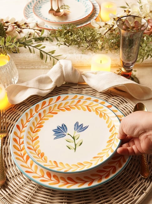 Pure Home and Living White & Orange Clay Hand-painted Dessert Plate-picture-21