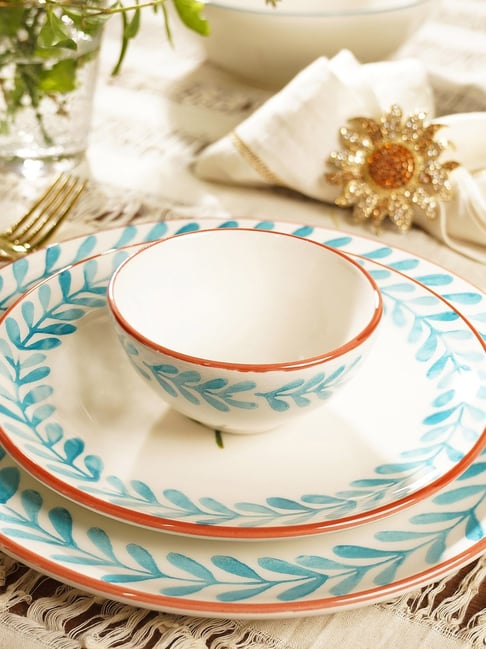 Pure Home and Living White & Blue Clay Hand-painted Side Bowls - Set of 2-picture-24