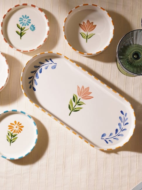 Buy Pure Home and Living Orange White Clay Oval Platter (Large