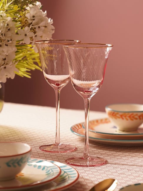 Pure Home and Living Pink Spiral Glass Textured Wine Glasses - Set of 2 (250 ml)