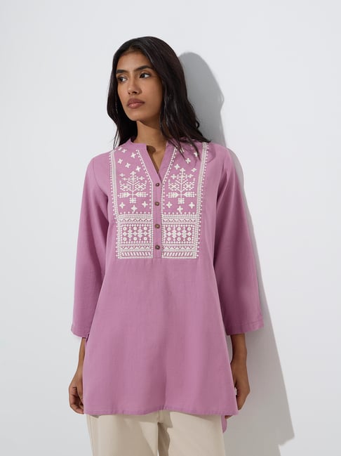 Utsa by Westside Lilac Embroidered Cotton-Blend Tunic-picture-27