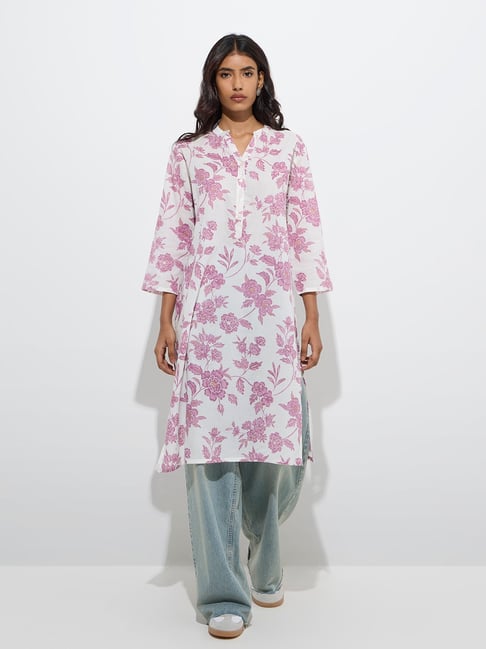Utsa by Westside Lilac Floral Detailed Straight Cotton Kurta-picture-24