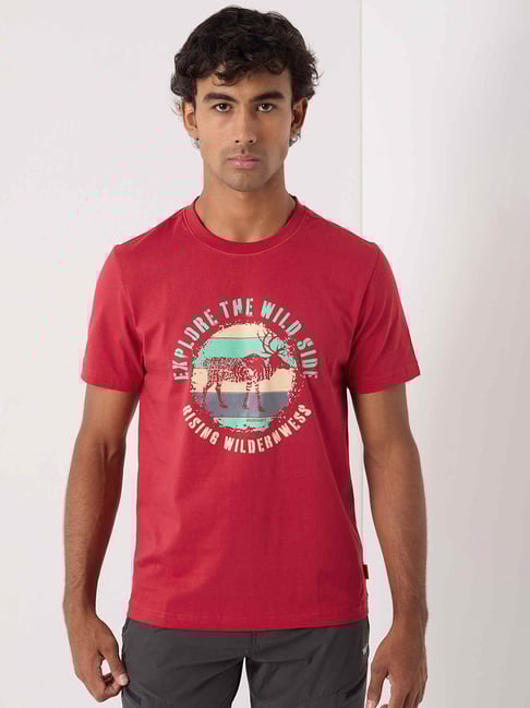 Wildcraft Red Cotton Regular Fit Printed Explore The Wild Sid Printed T-Shirt-picture-26