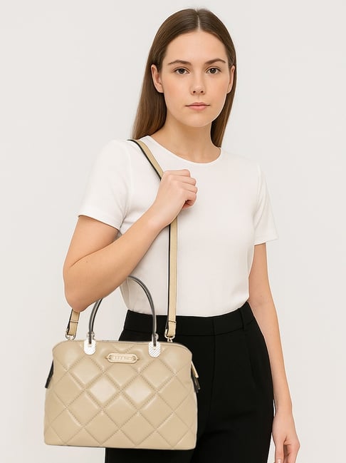Esbeda Beige Luxe Quilted Medium Satchel-picture-11