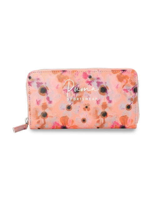 Puma Orange Brick & Peach Aop Floral Zip Around Wallet