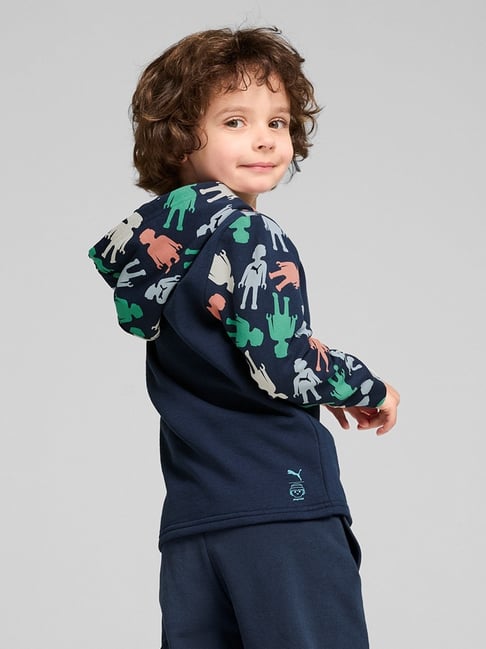 Puma Boys Blue Cotton Abstract Hoodie