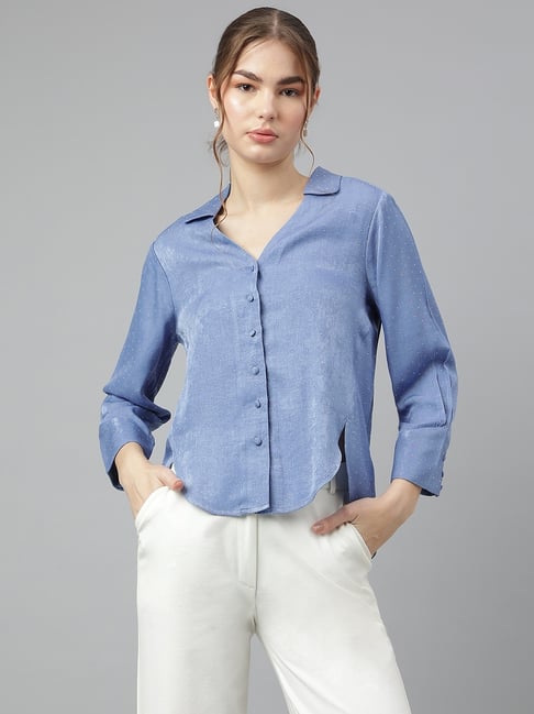 Latin Quarters Blue Polyester Embellished Shirt-picture-31