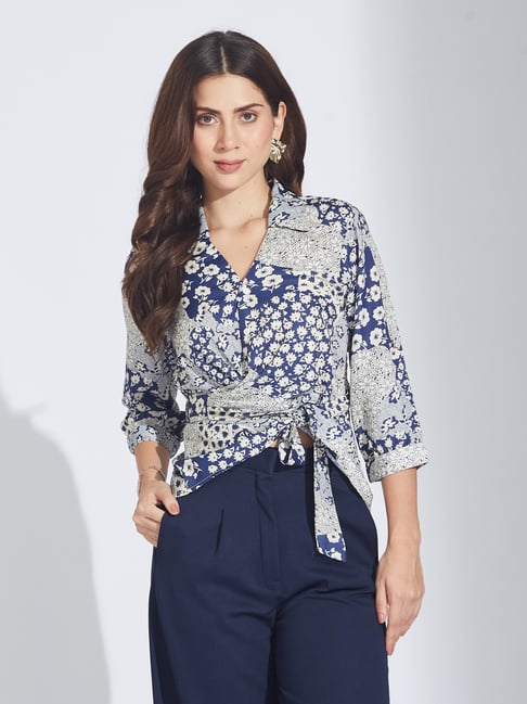 Latin Quarters Blue Polyester Floral Shirt-picture-30